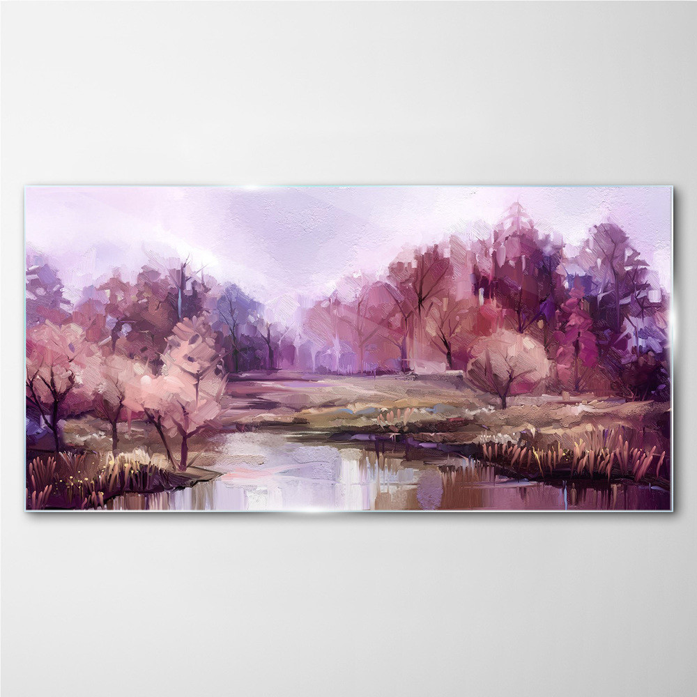 PL Coloray Obraz Szklany las woda 100x50cm