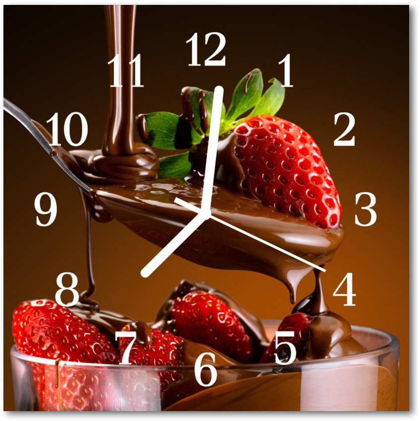 tulup pl Zegar szklany kwadratowy Czekoladowe truskawki 30x30cm