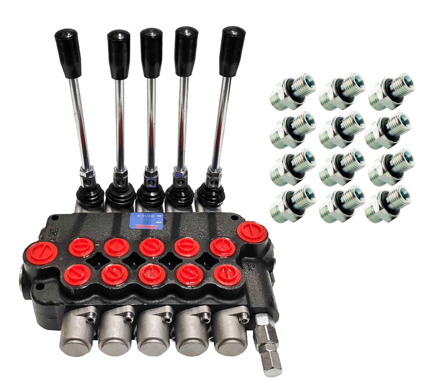 PRESKO Rozdzielacz hydrauliczny  PRESKO 5-sekcyjny 80L - w zestawie z przyłączami 05p80;1CB-22-08WD[10];1CB-22-12WD[2]