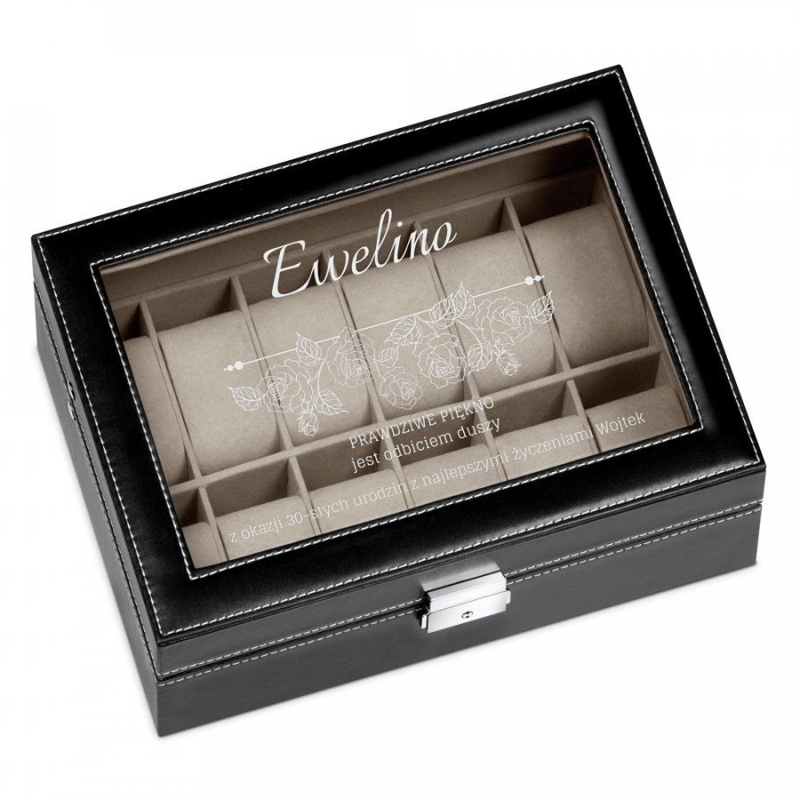 Murrano Szkatułka Kuferek na Zegarki GRAWER Róże SZKT-ZG-A-015