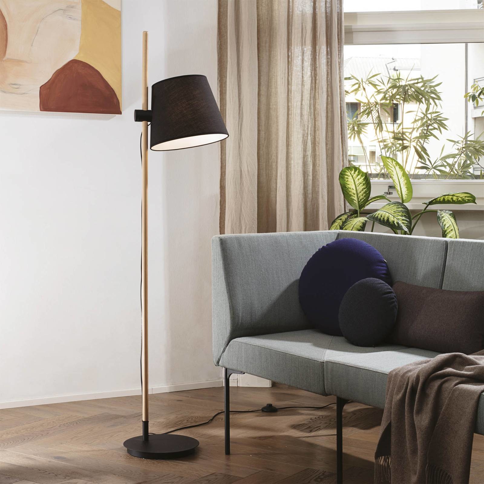 Ideal Lux Ideal Lux Axel lampa stojąca z drewnem, czarna