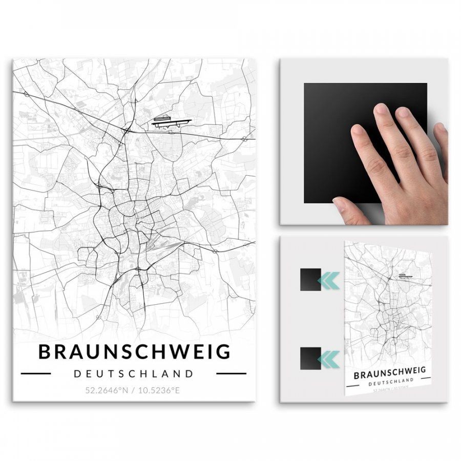 Pix4home Plakat metalowy Mapa B&W Braunschweig M POS-M-03113