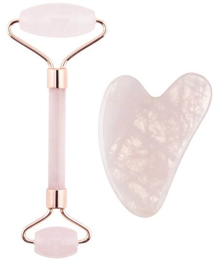 WEBHIDDENBRAND Masażwalec i talerz róż Guasha Quartz Jade Roller & Gua Sha Set)Rose Quartz Jade Roller & Gua Sh