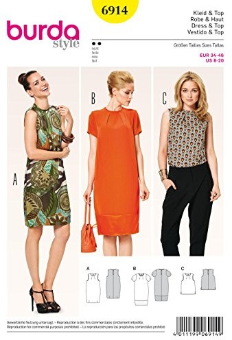 Burda Sukienka z wycięciem  $12 Top $13 F$14ltchen am Ausschnitt 6914