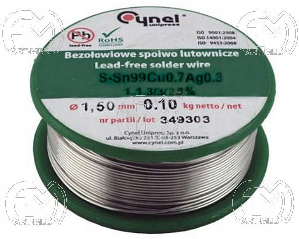 Cynel Cyna lutownicza; Sn99Cu07Ag03 1,50mm 0,10kg;