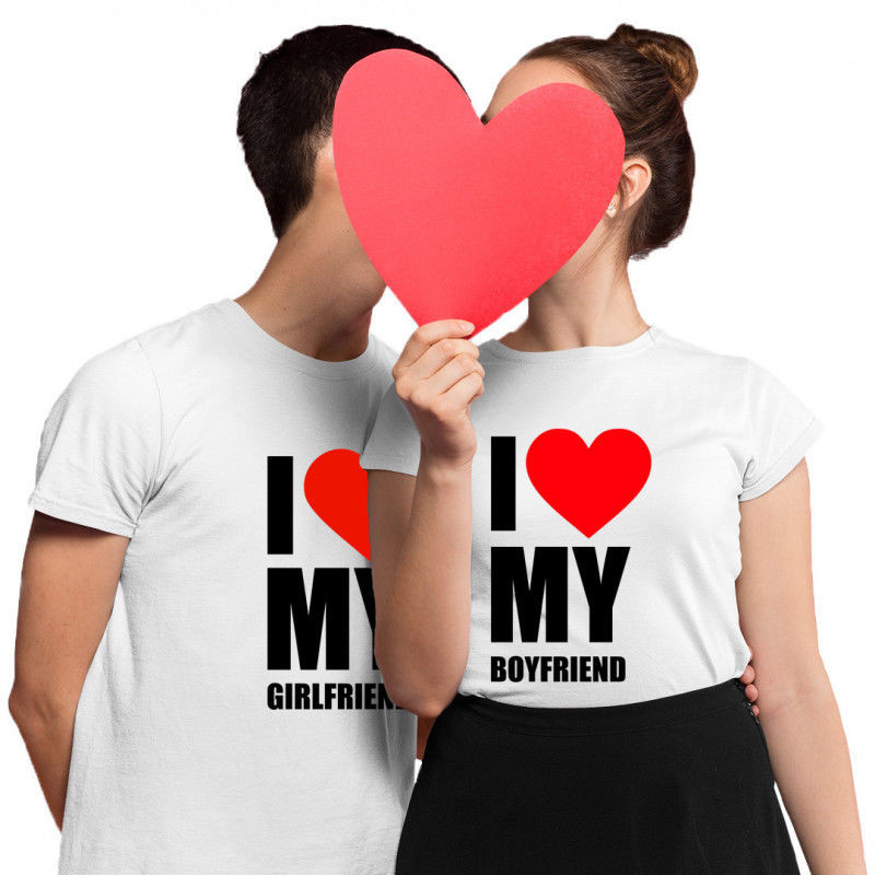 Komplet dla pary - I love my boyfriend, girlfriend - męska i damska koszulka z nadrukiem 8922