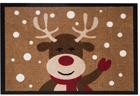 HANSE Home hanse Home Design wycieraczka mata zatrzymująca brud Reindeer renifery, poliamid, brązowa, 40 x 60 x 0.7 cm 103047