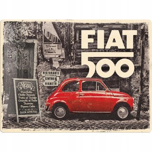 Metalowy Plakat 30X40cm Fiat 500 Red Car Retro Hit