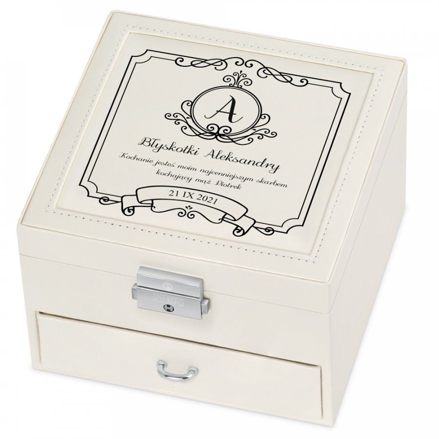 Murrano Szkatułka na Biżuterię Kremowa z Nadrukiem Monogram SZKT-BB-019