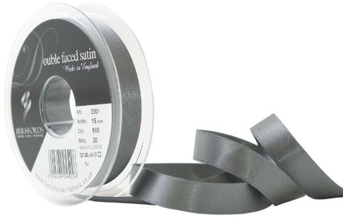 Berisfords Efekt mgły berisfords podwójne stronicowego poliester satyna, bransoletka, 15 MM, szary 3501-SGY-15