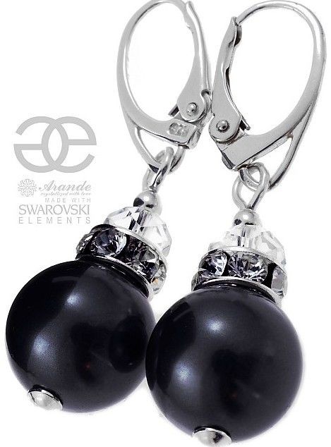 Swarovski Piękne kolczyki SREBRO Perły Czarne