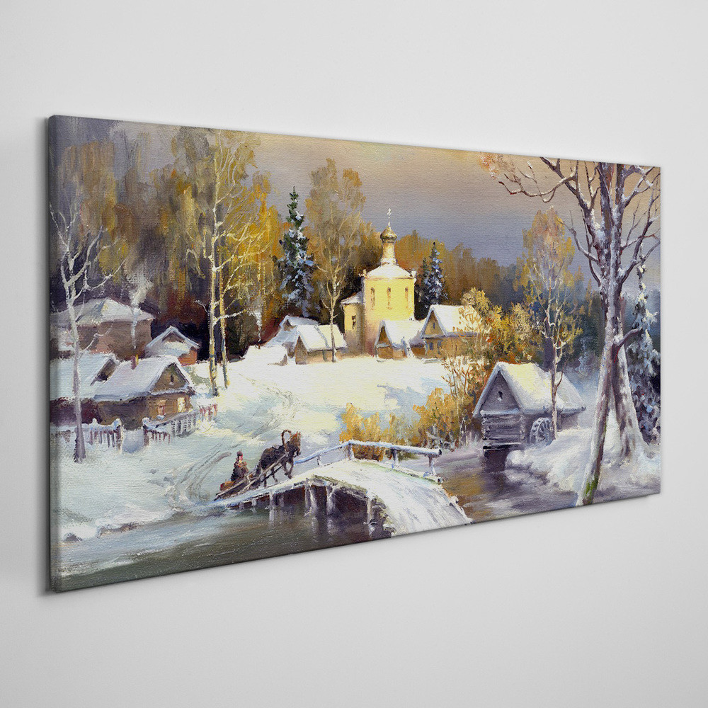 PL Coloray Obraz Canvas zima śnieg wieś 120x60cm