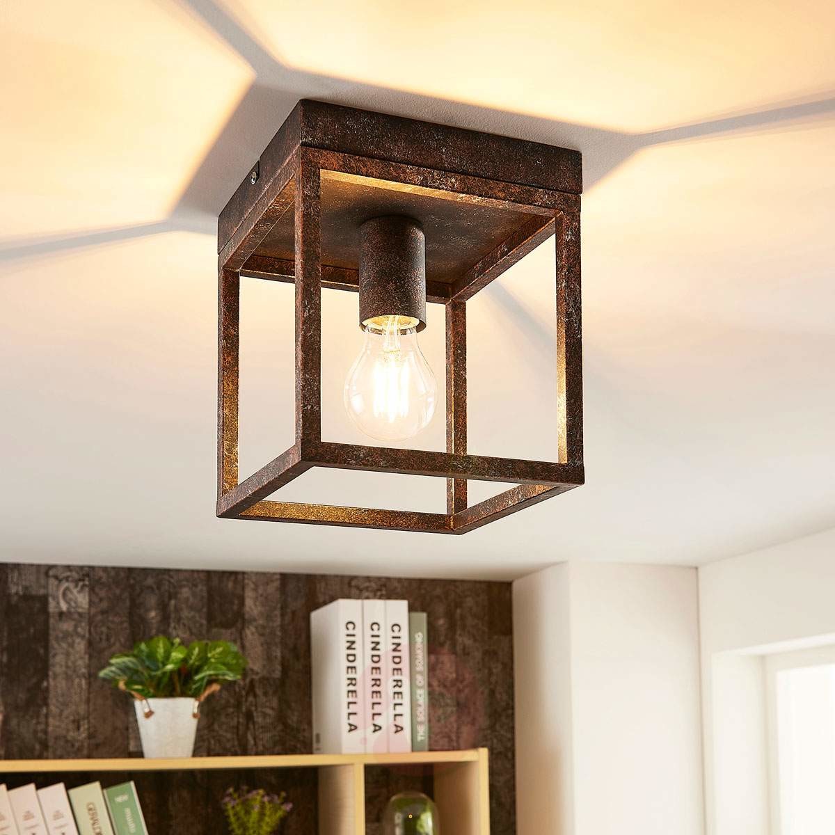 Lampenwelt com Rustykalna lampa sufitowa Emin z metalową ramą