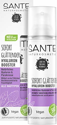 Sante Naturkosmetik SANTE Naturkosmetik Sofort Glättender Hyaluron Booster Natürliches Hyaluron & Parakresse, Bio-Gesichts-Serum zur Minderung erster Fältchen, Anti-Aging-Wirkung, Glatte Haut mt Spilanthol, Vegan, 30ml