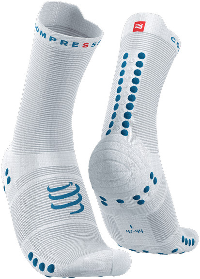 Compressport Skarpetki do biegania wysokie ProRacing Socks V4 biało-niebieskie