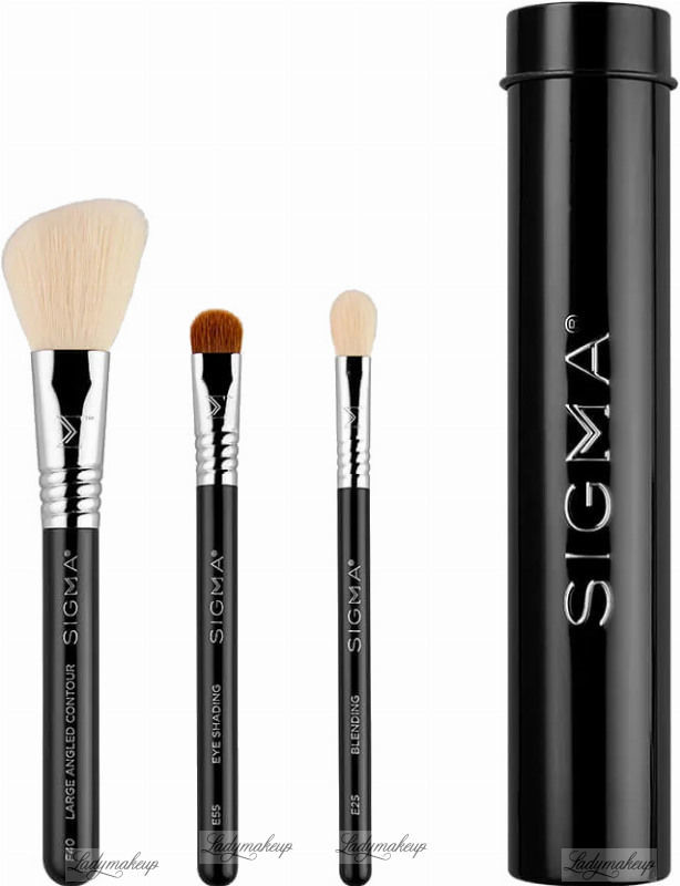 Sigma ESSENTIAL TRIO BRUSH SET - Zestaw 3 pędzli do makijażu + mini tuba - Black