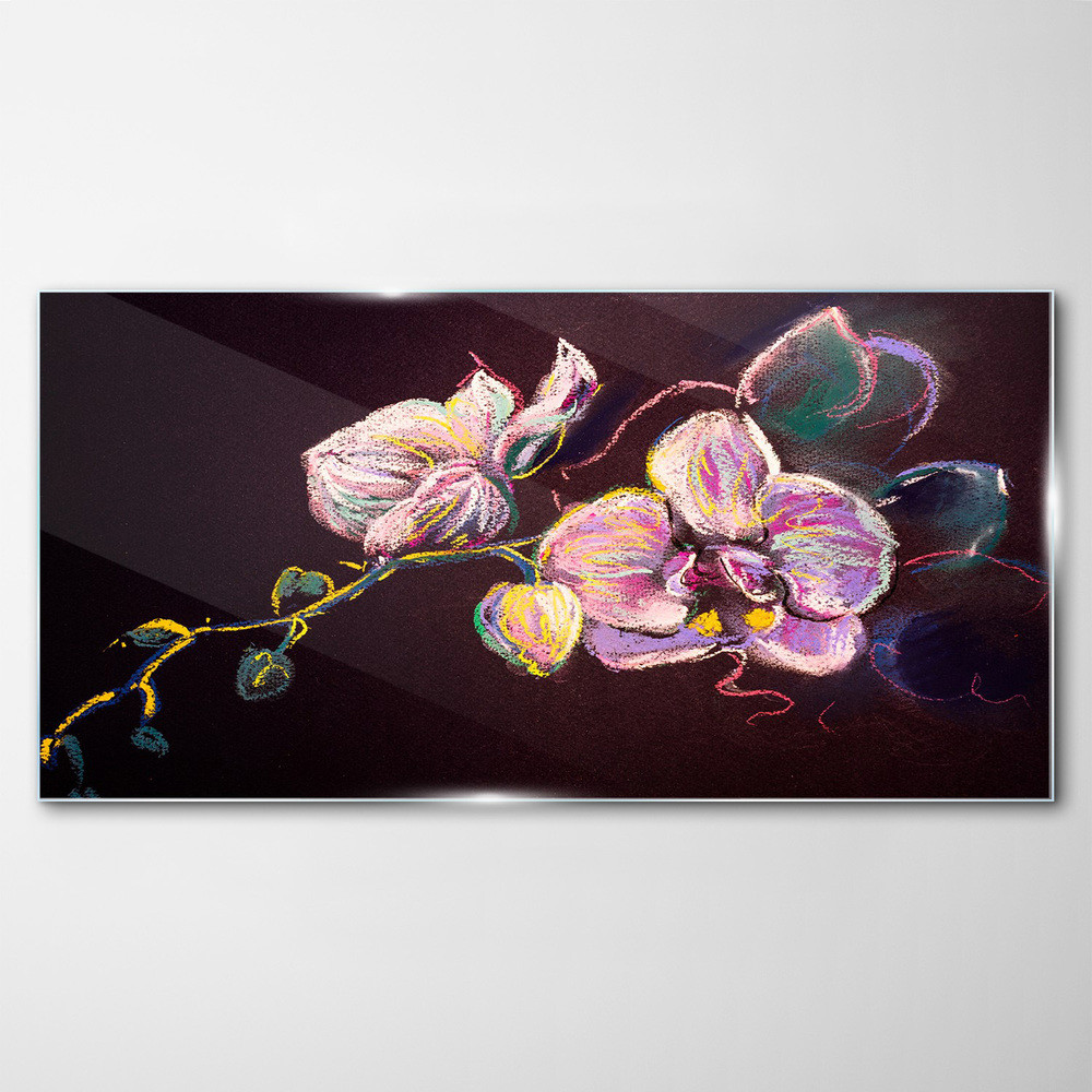 PL Coloray Obraz na Szkle Abstrakcja Kwiaty Liście 100x50cm