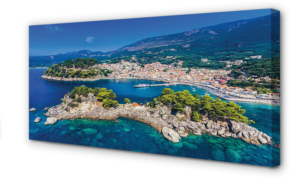 PL Tulup Obrazy na płótnie Grecja Panorama miasto morze 120x60cm