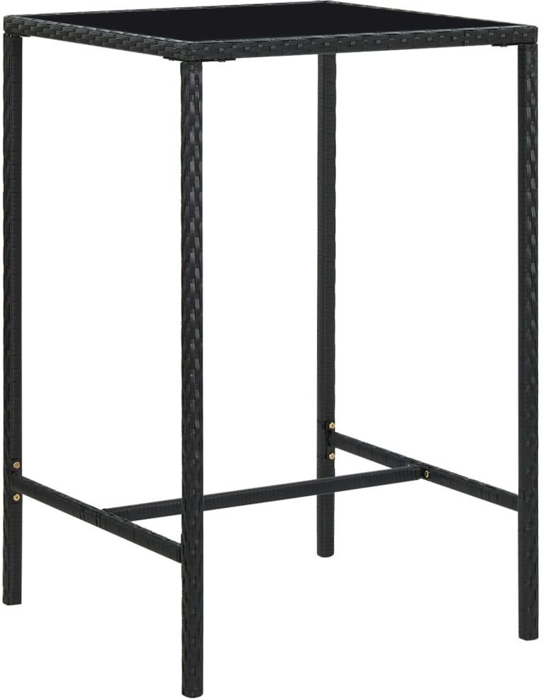 vidaXL Lumarko Ogrodowy stolik barowy, czarny, 70x70x110 cm, rattan PE i szkło! 313458