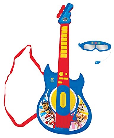 LEXIBOOK Lexibook K260PA Psi Patrol Chase elektroniczne oświetlenie gitara z mikrofonem, okulary z mikrofonem, piosenki demo, 2 tryby gry, wtyczka MP3, niebieska/czerwona K260PA