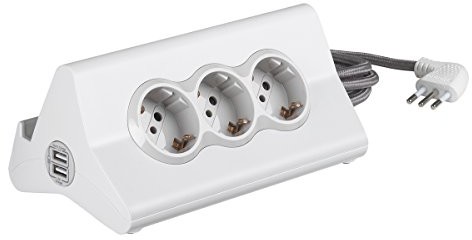 Bticino bticino Deskstar złodziejka na biurko z wtyczką 10 A, 3 gniazda wtykowe P30, 2 wtyczka USB, kabel z przełącznikiem, długość: 2 meter, kolor: biały, s371 3dbu, biały