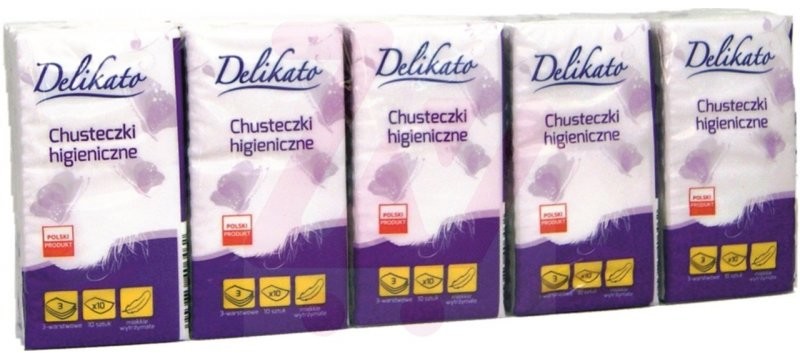 Delikato Delko chusteczki higieniczne 3 warstwowe 10x10szt
