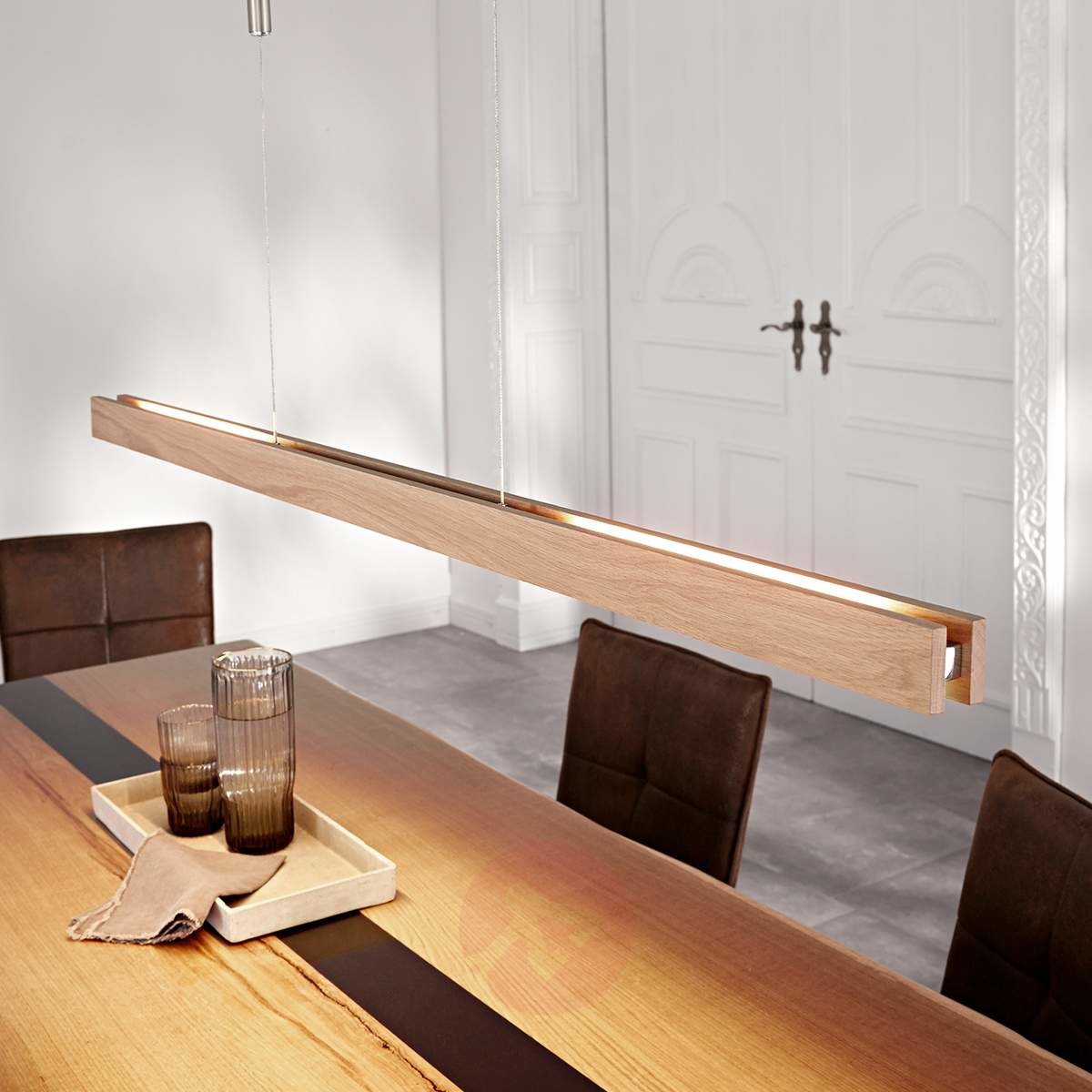 Lampenwelt com Lampa wisząca LED Alin, dąb naturalny, 138 cm