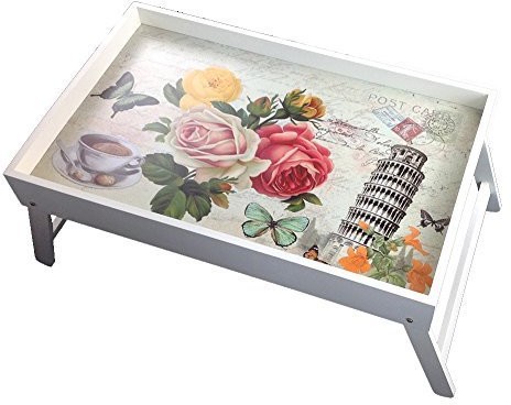 GMMH Oryginał  Laptop taca drewniana podkładka na stół do składane łóżko taca taca śniadaniowa składane łóżko tabeli Taca taca do serwowania Paryż Londyn wiejskiego domu