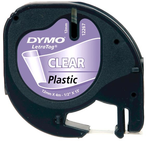 Dymo oryginalny taśma do drukarek etykiet, 12267, S0721530, czarny druk/przezroczysty podkład, 4m, 12mm, LetraTag taśma plas S0721530