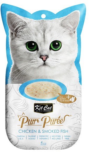 Kit Cat Kit Cat PurrPuree Chicken & Smoked Fish 4x15g Kit Cat |DLA ZAMÓWIEŃ + 99zł GRATIS!