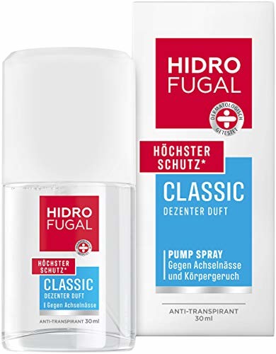 Hidrofugal Hidrofugal Klasyczny rozpylacz (30 ml), silna ochrona antyperspirant o delikatnym zapachu, mały dezodorant w sprayu zapewnia niezawodną ochronę bez alkoholu etylowego