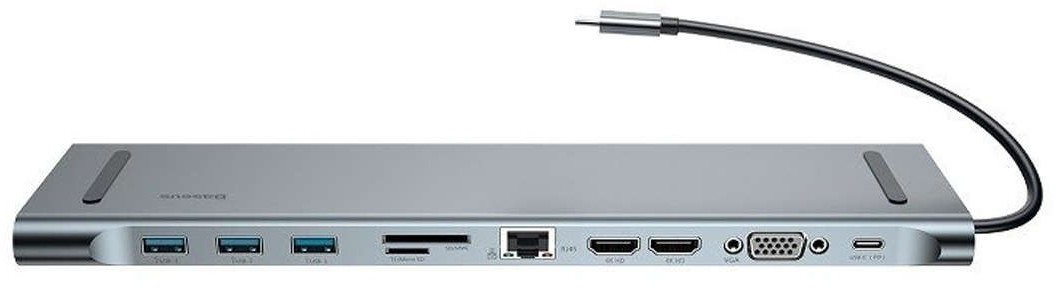 Baseus Adapter 11w1 Enjoyment HUB USB-C do 2x HDMI 3x USB 3.0 VGA RJ45 USB-C PD SD/microSD jack 3,5mm 10217X23