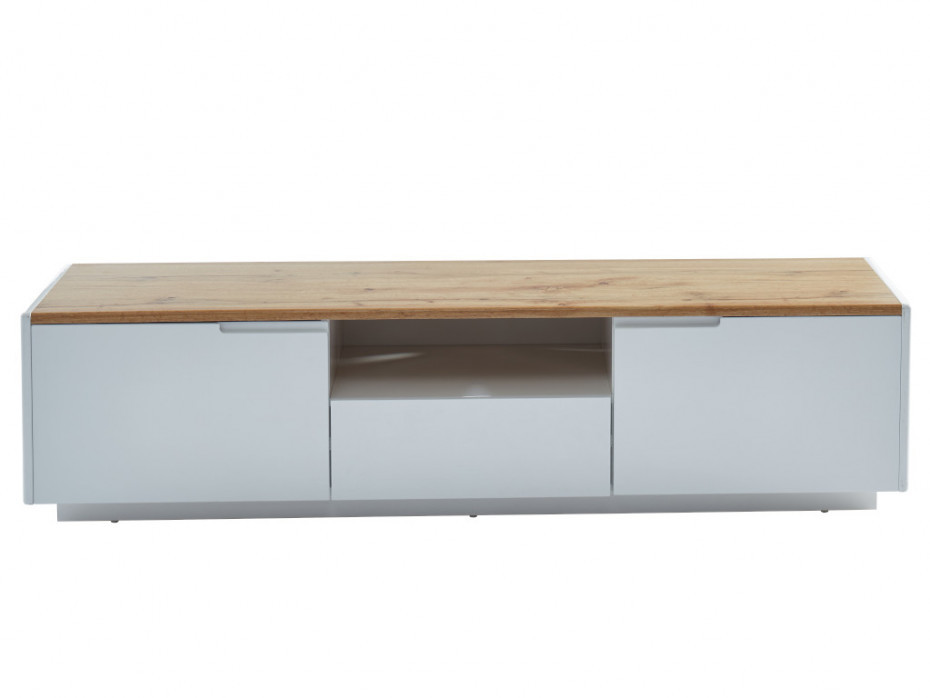 Vente-Unique Szafka RTV AMANI - 2 pary drzwiczek i 1 szuflada - MDF lakierowane na biało - Kolor: biały i dębowy.