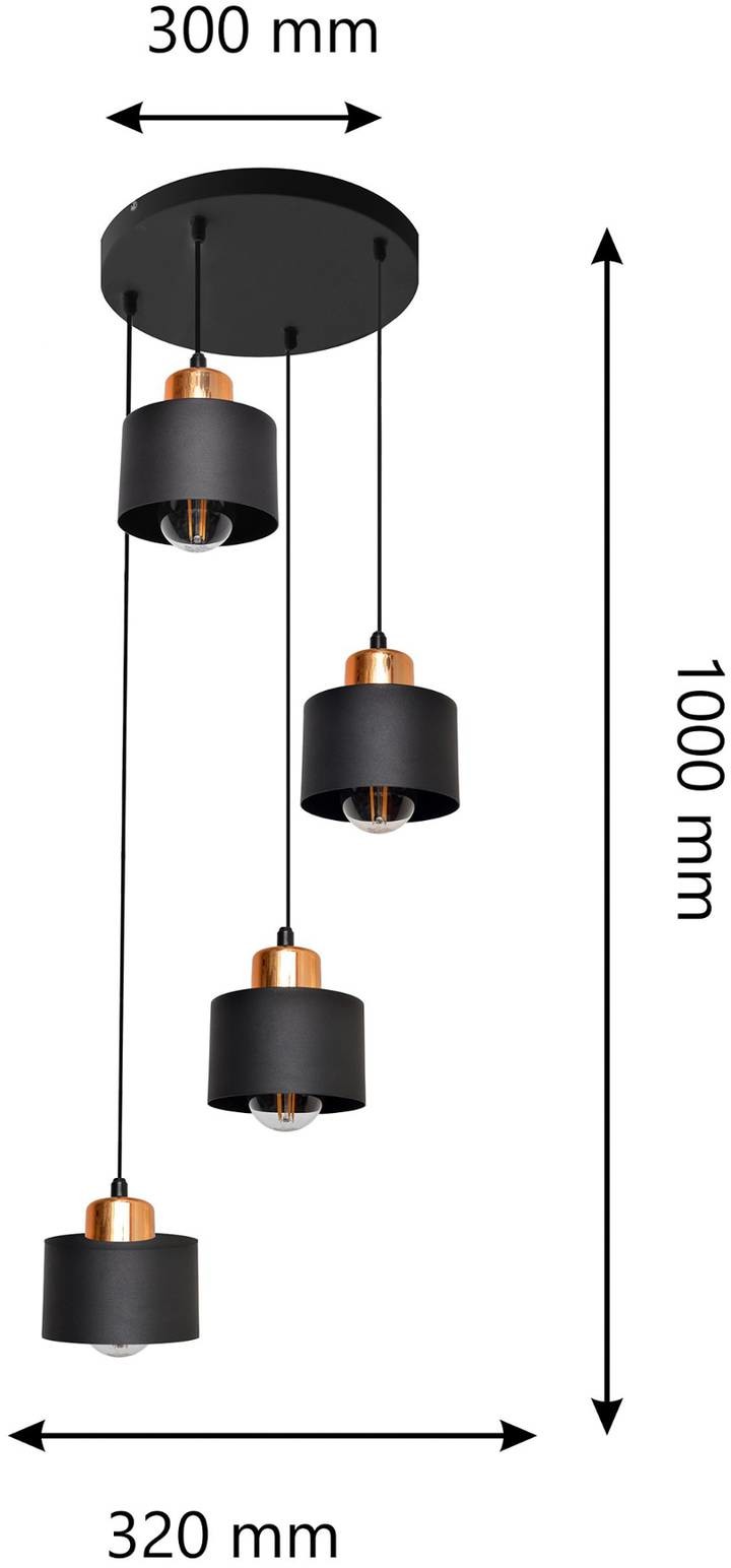 Euluna Lampa wisząca Edison II, okrągła, 4-punktowa