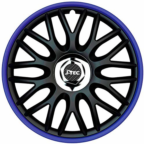 J-Tec J-Tec Order R J13586 Komplet kołpaków ozdobnych, 22,02 cm (13), srebrne + chromowany pierścień 14-inch Schwarz/Blau + Chrom Ringe J14518