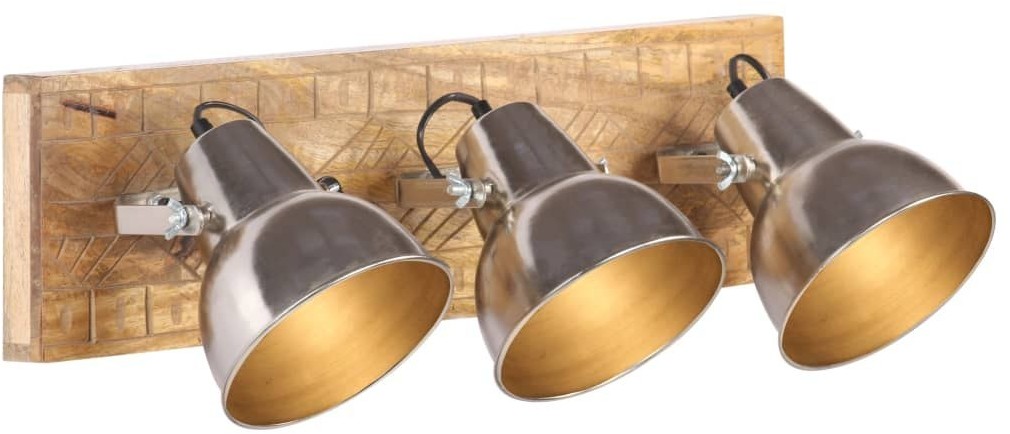 vidaXL Industrialna lampa ścienna, srebrna, 70x23cm, E27, drewno mango 320595