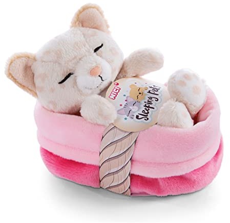 Nici Przytulanka Kot w Koszyku 12 cm Sleeping Pets Przytulanki Koty w Panterkę dla Dziewczynek, Chłopców i Niemowląt Puszyste Pluszaki do Zabawy, Zbierania i Przytulania Przytulny Pluszak 47892
