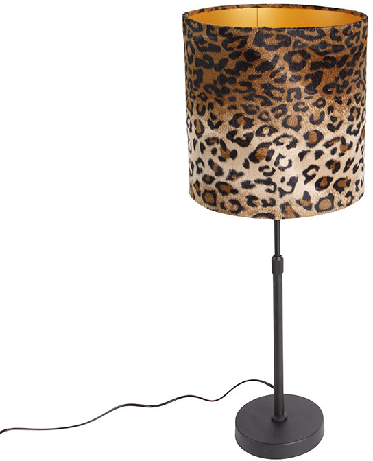 QAZQA Lampa stołowa czarny aksamitny abażur leopard 25 cm - Parte