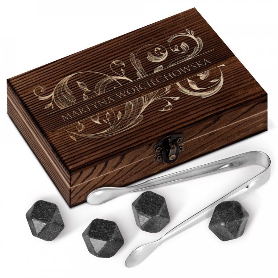 Murrano Kamienie do whisky kostki w drewnianym opakowaniu grawer Floral ZEKOS-011