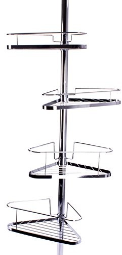 MSV Regał regał łazienkowy  teleskop do kabiny prysznicowej rogu do kabiny prysznicowej 4 półki z regulacją wysokości od 145 do 250 cm 61