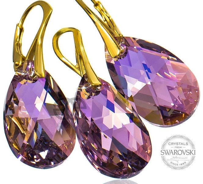 Arande NOWE SWAROVSKI PIĘKNY KOMPLET LIGHT AMETHYST GOLD ZŁOTE SREBRO 700393