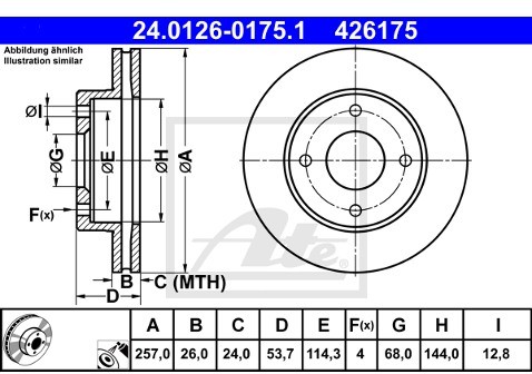 ATE TARCZA HAM 24.0126-0175.1 NISSAN NV200 1.5DCI 11-  24.0126-0175.1