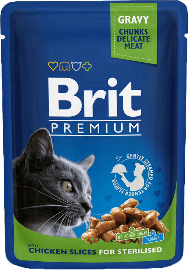 Brit Premium Cat Pouches Chicken Slices for Sterilised 24 x 100g