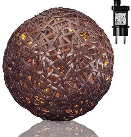 hellum Hellum Kula rattanowa LED/ 34 cm / 90 diod LED ciepła biel/wewnątrz i na zewnątrz/przewód zasilający 5 m czarna z transformatorem zewnętrznym 576887 576887