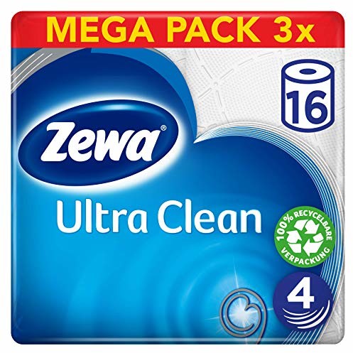 ZEWA Ultra Clean papier toaletowy, suchy, 3 opakowania, 4 warstwy, 16 x 135 arkuszy
