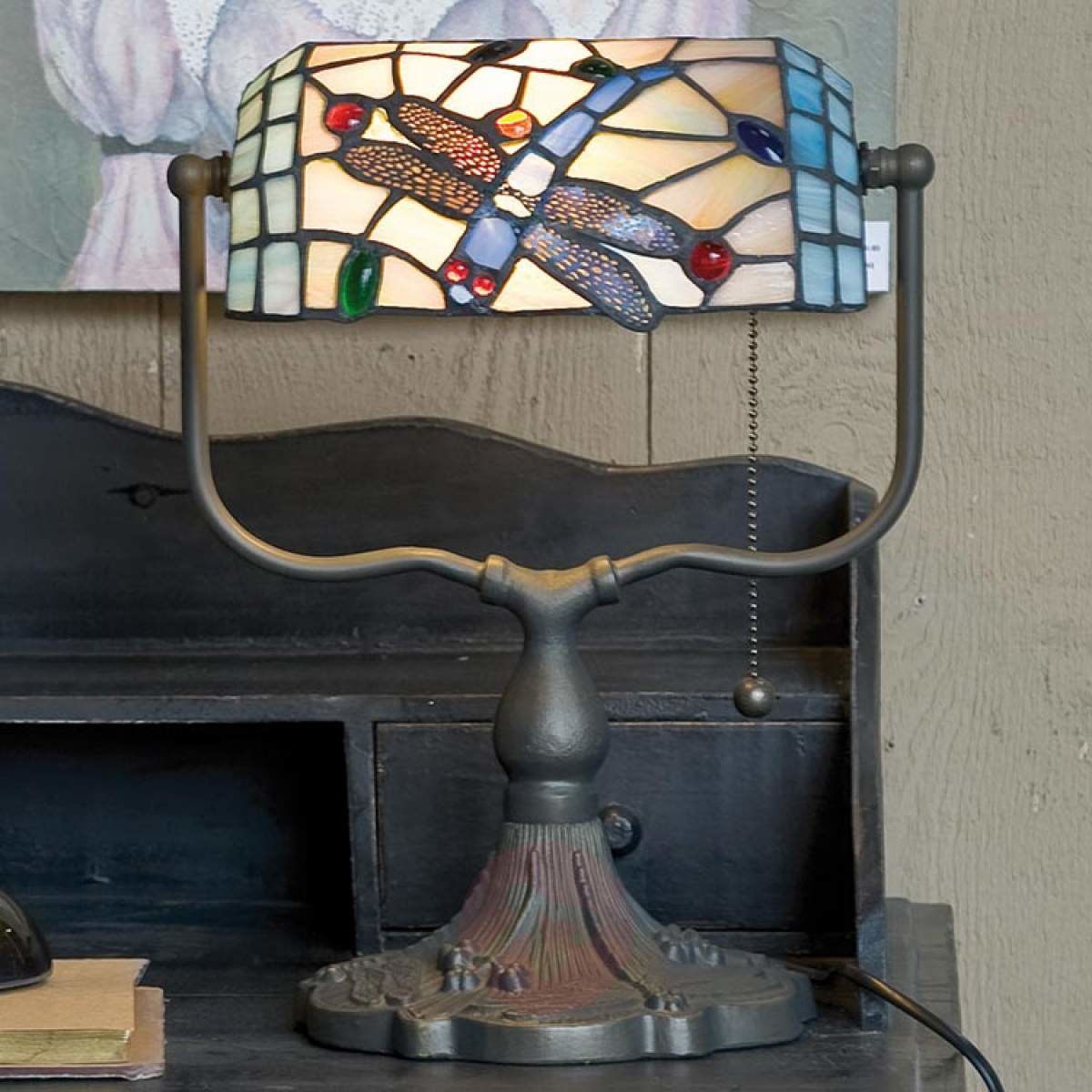Clayre & Eef Lampa bankierska Dragonfly w stylu Tiffany