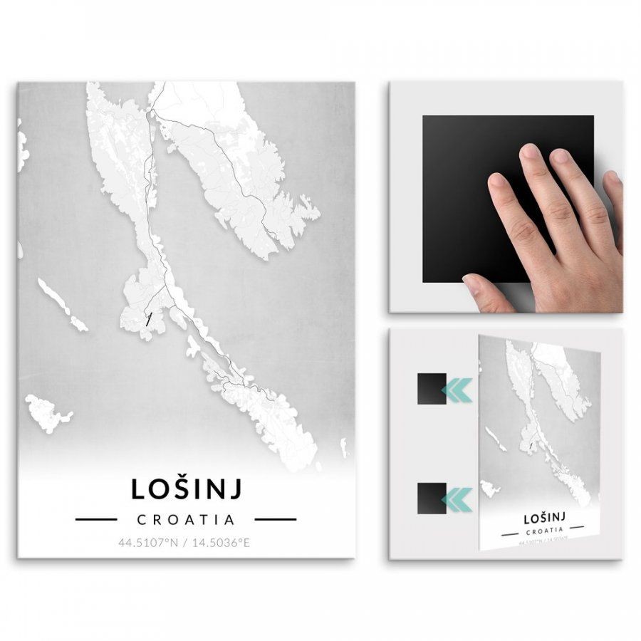 Pix4home Plakat metalowy Mapa B&W Lošinj L POS-L-03679