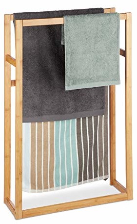 Relaxdays bambusowy wieszak na ręczniki, stojak na ręczniki, stojący, wys. x szer. x głęb.: ok. 90 x 60 x 20 cm, naturalny (10024214)