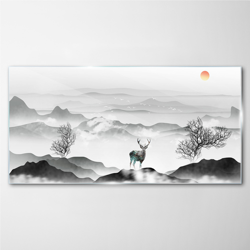 PL Coloray Obraz Szklany zwierzę jeleń drzewa góry 100x50cm