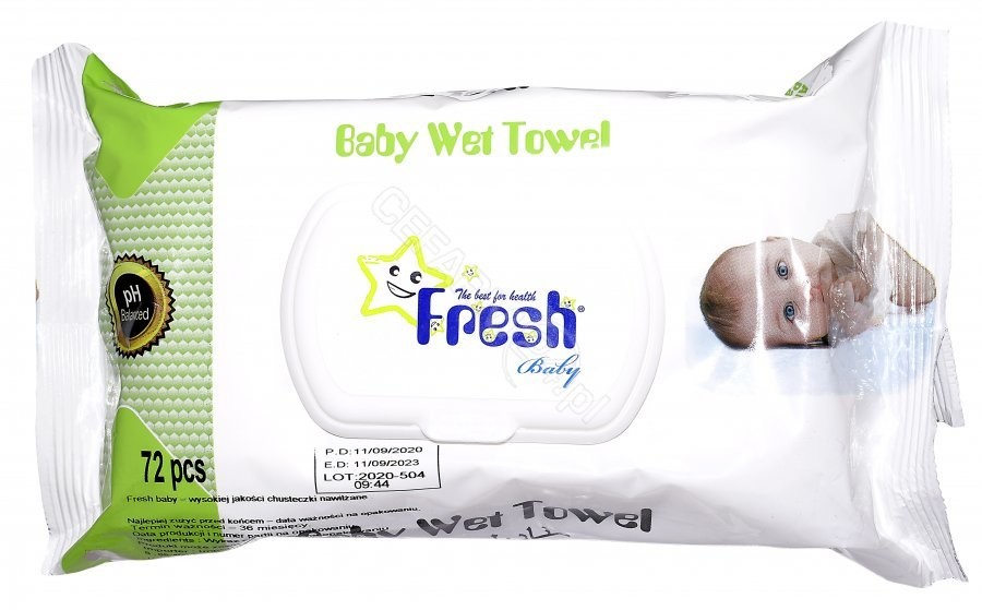 AKSAN KOZMETIK Fresh Baby chusteczki nawilżane z klipsem x 72 szt zielone